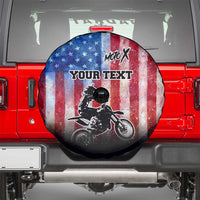 Personalized Motocross Rider Spare Tire Cover with Distressed American Flag in Red White Blue Grunge Style - Wonder Print Shop