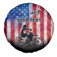 Personalized Motocross Rider Spare Tire Cover with Distressed American Flag in Red White Blue Grunge Style - Wonder Print Shop