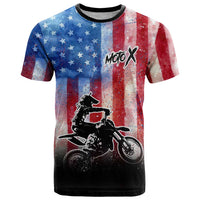 Personalized Motocross Rider T Shirt with Distressed American Flag in Red White Blue Grunge Style - Wonder Print Shop
