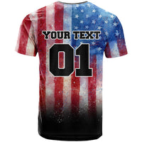 Personalized Motocross Rider T Shirt with Distressed American Flag in Red White Blue Grunge Style - Wonder Print Shop