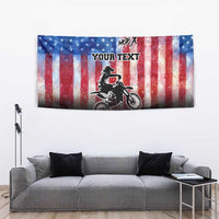 Personalized Motocross Rider Tapestry with Distressed American Flag in Red White Blue Grunge Style - Wonder Print Shop