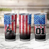 Personalized Motocross Rider Tumbler Cup with Distressed American Flag in Red White Blue Grunge Style - Wonder Print Shop