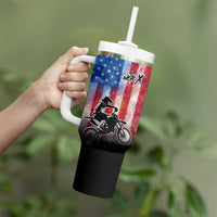 Personalized Motocross Rider Tumbler With Handle with Distressed American Flag in Red White Blue Grunge Style - Wonder Print Shop