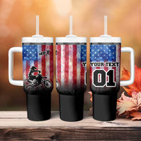 Personalized Motocross Rider Tumbler With Handle with Distressed American Flag in Red White Blue Grunge Style - Wonder Print Shop