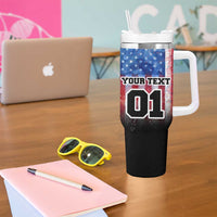 Personalized Motocross Rider Tumbler With Handle with Distressed American Flag in Red White Blue Grunge Style - Wonder Print Shop