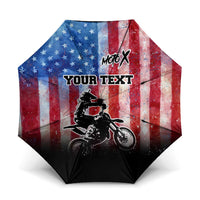 Personalized Motocross Rider Umbrella with Distressed American Flag in Red White Blue Grunge Style - Wonder Print Shop