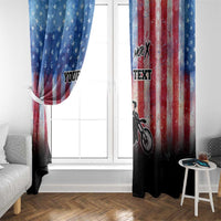 Personalized Motocross Rider Window Curtain with Distressed American Flag in Red White Blue Grunge Style - Wonder Print Shop