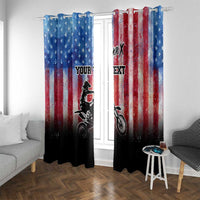 Personalized Motocross Rider Window Curtain with Distressed American Flag in Red White Blue Grunge Style - Wonder Print Shop