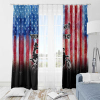 Personalized Motocross Rider Window Curtain with Distressed American Flag in Red White Blue Grunge Style - Wonder Print Shop