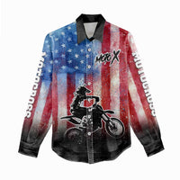 Personalized Motocross Rider Women Casual Shirt with Distressed American Flag in Red White Blue Grunge Style - Wonder Print Shop