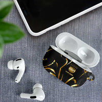 Personalized Golden Tribal Bowling Ball Emblem AirPods Case with Black Abstract Metallic Pattern - Wonder Print Shop