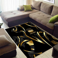 Personalized Golden Tribal Bowling Ball Emblem Area Rug with Black Abstract Metallic Pattern - Wonder Print Shop