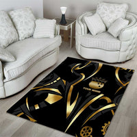 Personalized Golden Tribal Bowling Ball Emblem Area Rug with Black Abstract Metallic Pattern - Wonder Print Shop