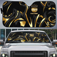 Personalized Golden Tribal Bowling Ball Emblem Auto Sun Shade with Black Abstract Metallic Pattern - Wonder Print Shop