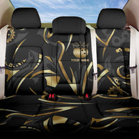 Personalized Golden Tribal Bowling Ball Emblem Back Car Seat Cover with Black Abstract Metallic Pattern - Wonder Print Shop