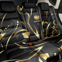 Personalized Golden Tribal Bowling Ball Emblem Back Car Seat Cover with Black Abstract Metallic Pattern - Wonder Print Shop