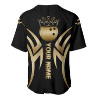 Personalized Golden Tribal Bowling Ball Emblem Baseball Jersey with Black Abstract Metallic Pattern - Wonder Print Shop