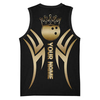 Personalized Golden Tribal Bowling Ball Emblem Basketball Jersey with Black Abstract Metallic Pattern - Wonder Print Shop