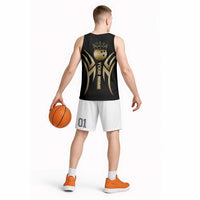 Personalized Golden Tribal Bowling Ball Emblem Basketball Jersey with Black Abstract Metallic Pattern - Wonder Print Shop