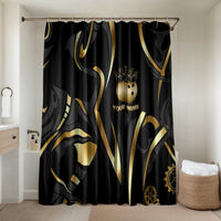 Personalized Golden Tribal Bowling Ball Emblem Bathroom Set with Black Abstract Metallic Pattern - Wonder Print Shop
