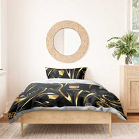 Personalized Golden Tribal Bowling Ball Emblem Bedding Set with Black Abstract Metallic Pattern - Wonder Print Shop