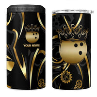 Personalized Golden Tribal Bowling Ball Emblem 4 in 1 Can Cooler Tumbler with Black Abstract Metallic Pattern - Wonder Print Shop