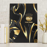 Personalized Golden Tribal Bowling Ball Emblem Canvas Wall Art with Black Abstract Metallic Pattern - Wonder Print Shop