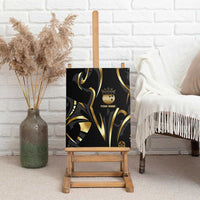 Personalized Golden Tribal Bowling Ball Emblem Canvas Wall Art with Black Abstract Metallic Pattern - Wonder Print Shop