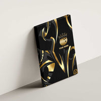 Personalized Golden Tribal Bowling Ball Emblem Canvas Wall Art with Black Abstract Metallic Pattern - Wonder Print Shop