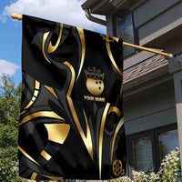 Personalized Golden Tribal Bowling Ball Emblem Garden Flag with Black Abstract Metallic Pattern - Wonder Print Shop