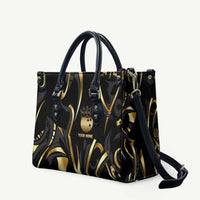 Personalized Golden Tribal Bowling Ball Emblem Leather Bag with Black Abstract Metallic Pattern - Wonder Print Shop