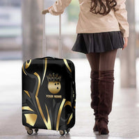 Personalized Golden Tribal Bowling Ball Emblem Luggage Cover with Black Abstract Metallic Pattern - Wonder Print Shop