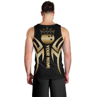 Personalized Golden Tribal Bowling Ball Emblem Men Tank Top with Black Abstract Metallic Pattern - Wonder Print Shop