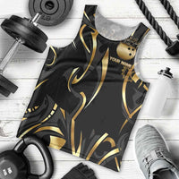 Personalized Golden Tribal Bowling Ball Emblem Men Tank Top with Black Abstract Metallic Pattern - Wonder Print Shop
