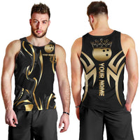 Personalized Golden Tribal Bowling Ball Emblem Men Tank Top with Black Abstract Metallic Pattern - Wonder Print Shop