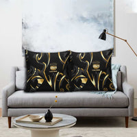 Personalized Golden Tribal Bowling Ball Emblem Pillow Cover with Black Abstract Metallic Pattern - Wonder Print Shop