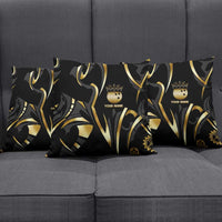 Personalized Golden Tribal Bowling Ball Emblem Pillow Cover with Black Abstract Metallic Pattern - Wonder Print Shop