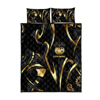 Personalized Golden Tribal Bowling Ball Emblem Quilt Bed Set with Black Abstract Metallic Pattern - Wonder Print Shop