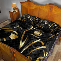 Personalized Golden Tribal Bowling Ball Emblem Quilt Bed Set with Black Abstract Metallic Pattern - Wonder Print Shop