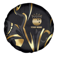Personalized Golden Tribal Bowling Ball Emblem Spare Tire Cover with Black Abstract Metallic Pattern - Wonder Print Shop