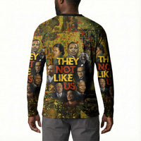 Black History Portrait Collage Button Sweatshirt Africa Empowering They Not Like Us Quote in Grunge Paint