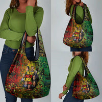 Black History Portrait Collage Grocery Bag Africa Empowering They Not Like Us Quote in Grunge Paint - Wonder Print Shop