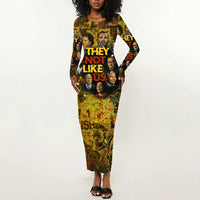 Black History Portrait Collage Long Sleeve Bodycon Dress Africa Empowering They Not Like Us Quote in Grunge Paint - Wonder Print Shop