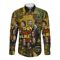 Black History Portrait Collage Long Sleeve Button Shirt Africa Empowering They Not Like Us Quote in Grunge Paint - Wonder Print Shop