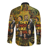 Black History Portrait Collage Long Sleeve Button Shirt Africa Empowering They Not Like Us Quote in Grunge Paint - Wonder Print Shop
