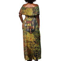 Black History Portrait Collage Off Shoulder Maxi Dress Africa Empowering They Not Like Us Quote in Grunge Paint - Wonder Print Shop