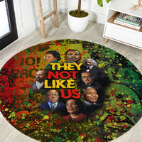 Black History Portrait Collage Round Carpet Africa Empowering They Not Like Us Quote in Grunge Paint - Wonder Print Shop