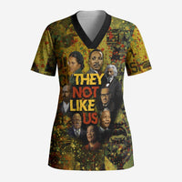 Black History Portrait Collage Scrub Top Africa Empowering They Not Like Us Quote in Grunge Paint - Wonder Print Shop