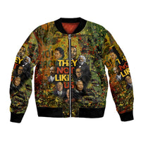 Black History Portrait Collage Sleeve Zip Bomber Jacket Africa Empowering They Not Like Us Quote in Grunge Paint - Wonder Print Shop