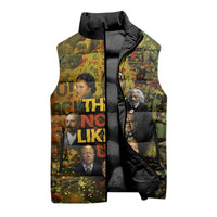 Black History Portrait Collage Sleeveless Puffer Jacket Africa Empowering They Not Like Us Quote in Grunge Paint - Wonder Print Shop